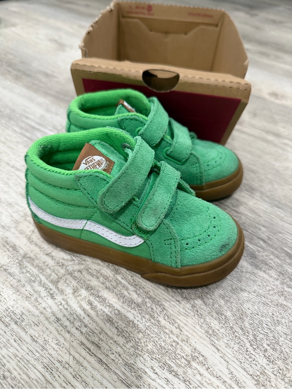 Vans Green Suede Kids Mid-Top Sneakers with White Stripe
